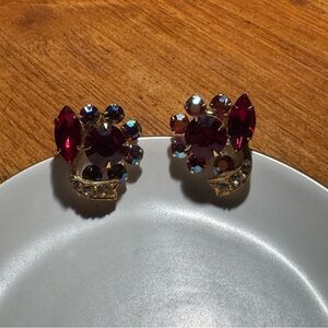 Vintage Fashion Gold and Jewel Crystal Clip-on Earrings